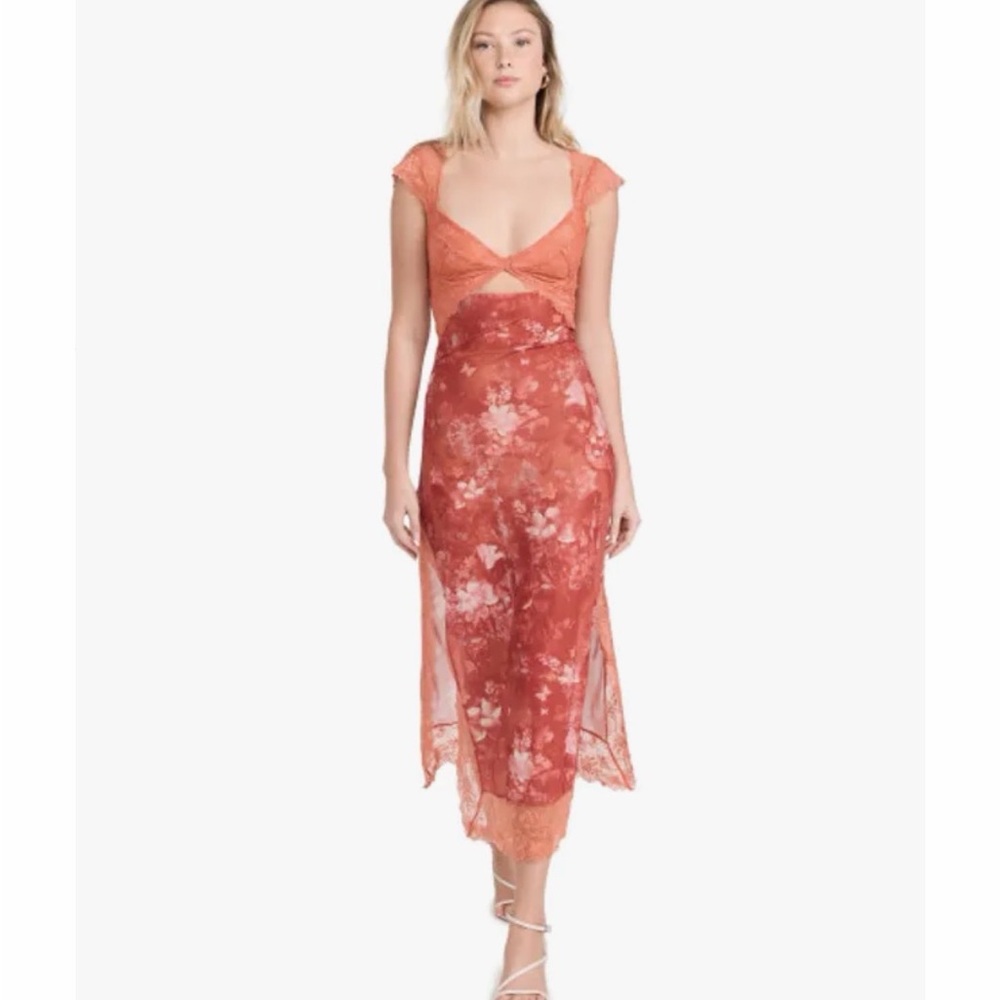 Free People Suddenly Fine Maxi Slip Dress Apricot Brandy Combo medium